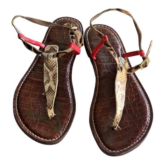 Sam Edelman Sandal Women Sz 8/8.5 Gigi Mixed Animal Print Leather  Cheetah Flat - Picture 1 of 12